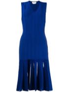 Alexander Mcqueen Embroidered Knit Midi Dress - Blue