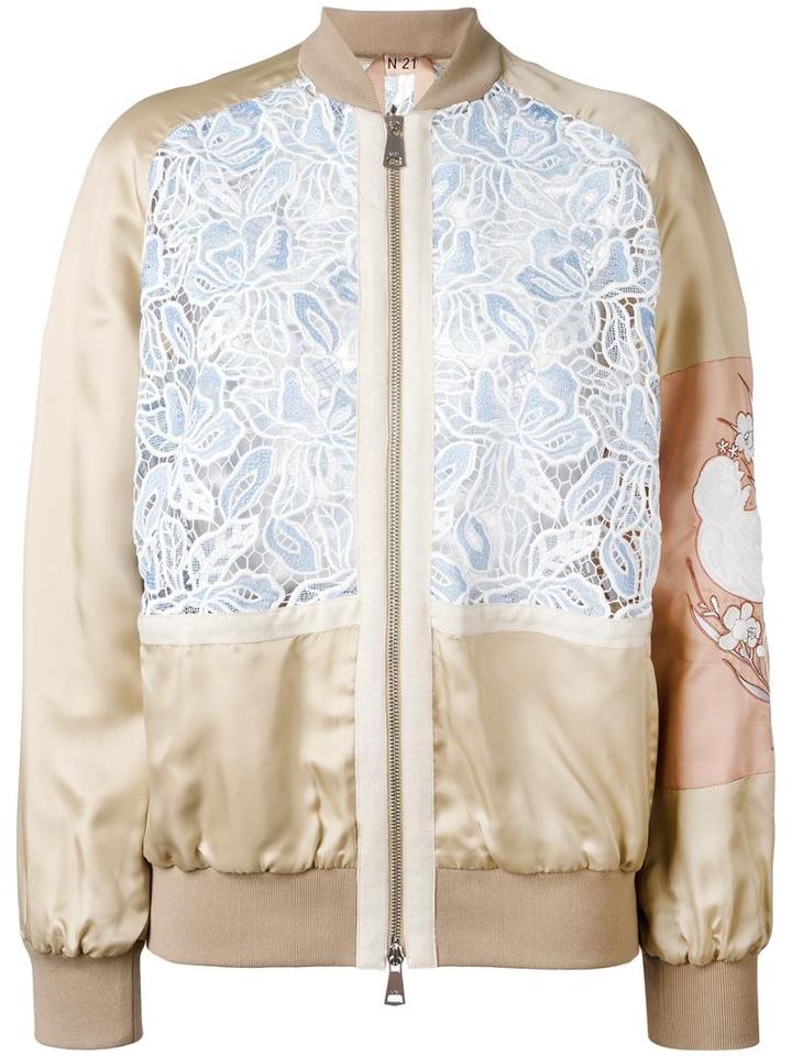 No21 Embroidered Bomber Jacket, Women's, Size: 38, Nude/neutrals, Viscose/polyester/cotton