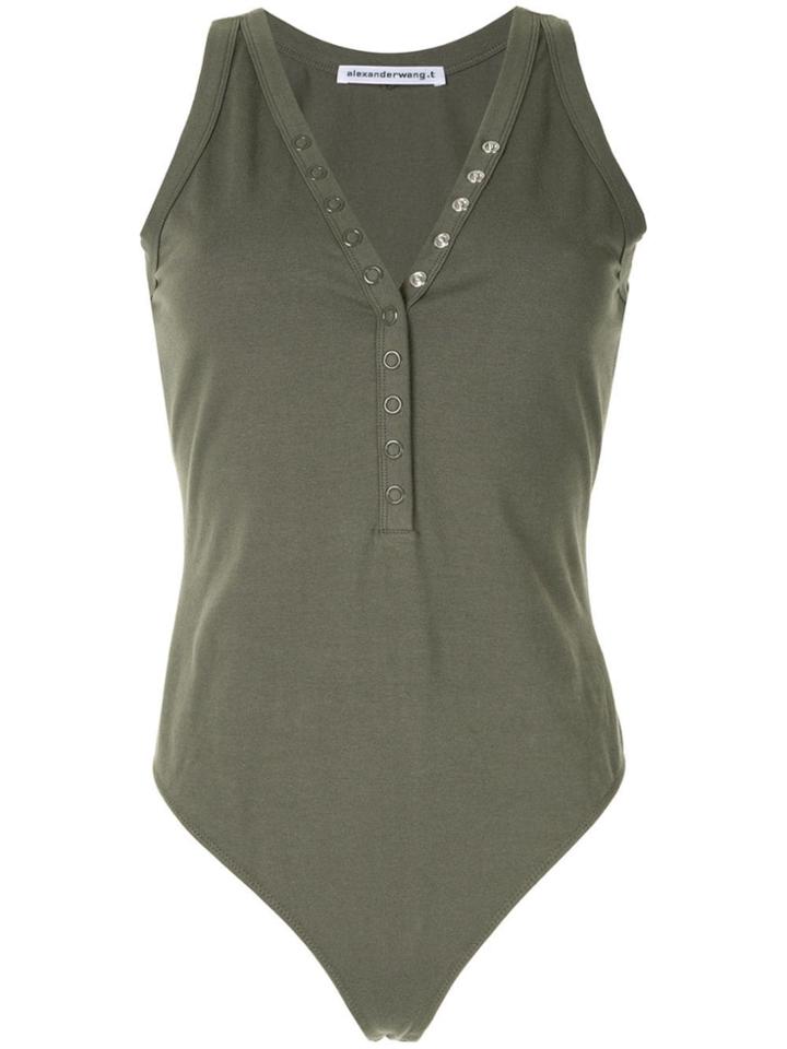 T By Alexander Wang Sleeveless Front Button Bodysuit - Green