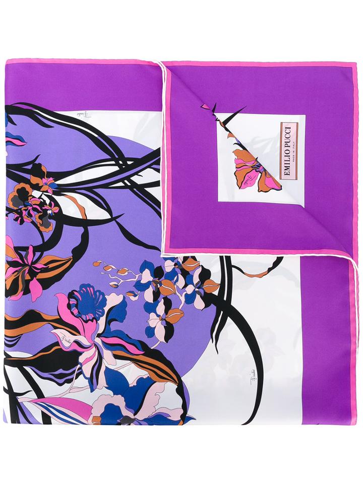 Emilio Pucci - Floral Print Scarf - Women - Silk - One Size, Pink/purple, Silk