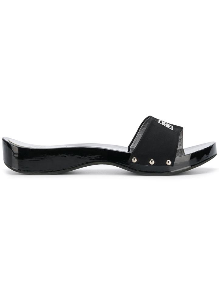 Chanel Vintage Embroidered Logo Sandals - Black