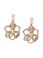 Oscar De La Renta Flower Crystal Pavé Earrings - Gold