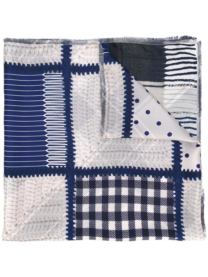 Pierre-louis Mascia Patchwork Scarf, Adult Unisex, Blue, Silk