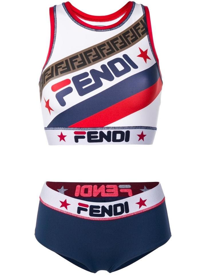 Fendi Logo Colour-block Bikini Set - Blue