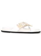 Moschino Logo Plaque Sliders, Men's, Size: 42, White, Leather/rubber/metal Other