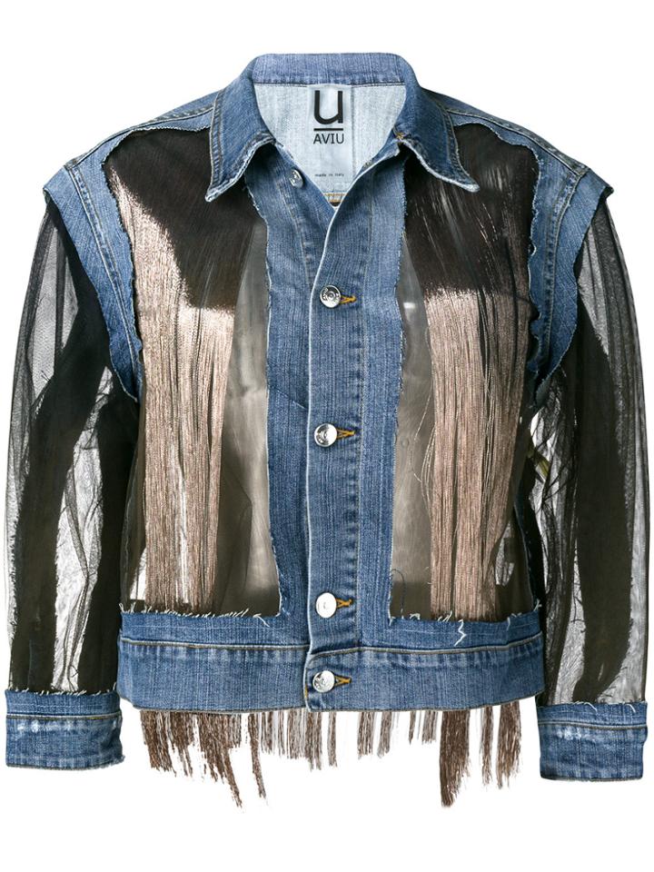 Aviù Sheer Panel Denim Jacket - Blue