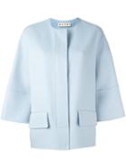 Marni Short Collarless Coat, Women's, Size: 44, Blue, Angora/cashmere/virgin Wool