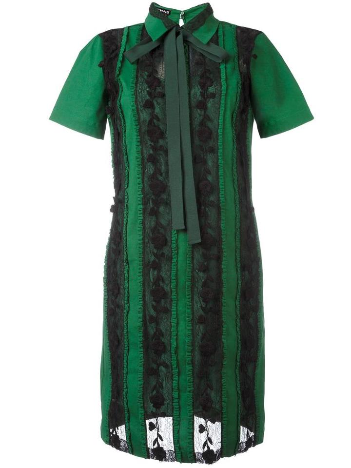 Rochas Lace-trimmed Shirt Dress, Women's, Size: 42, Green, Silk/cotton/spandex/elastane