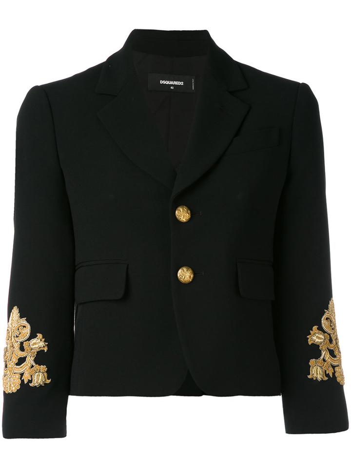 Dsquared2 - Embroidered Sleeve Jacket - Women - Viscose/acetate/spandex/elastane/brass - 40, Black, Viscose/acetate/spandex/elastane/brass