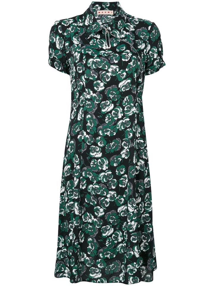 Marni - Floral Mini Shirt Dress - Women - Viscose - 44, Green, Viscose