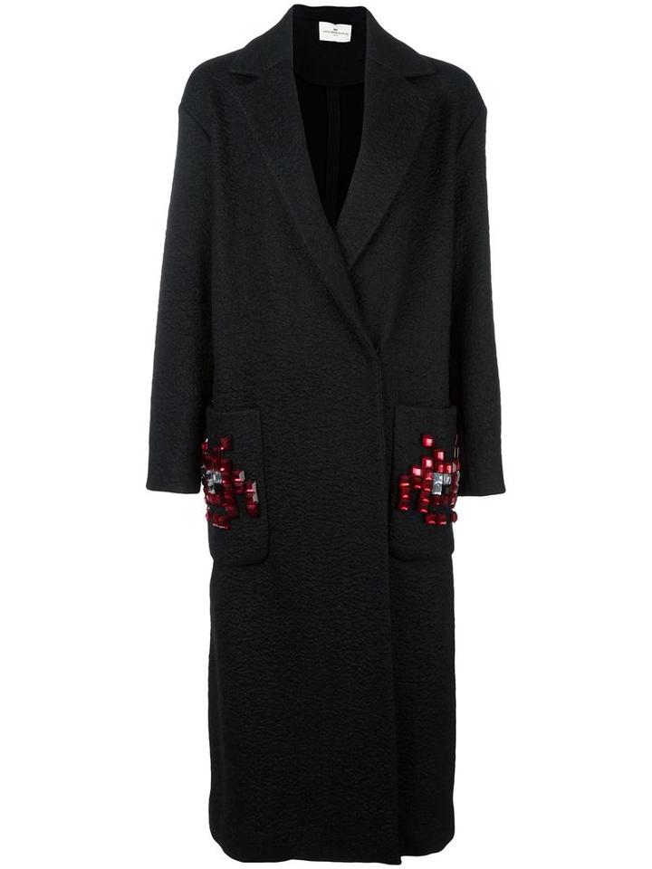 Anya Hindmarch 'space Invaders' Coat, Women's, Size: Medium, Black, Virgin Wool/mohair/alpaca/viscose
