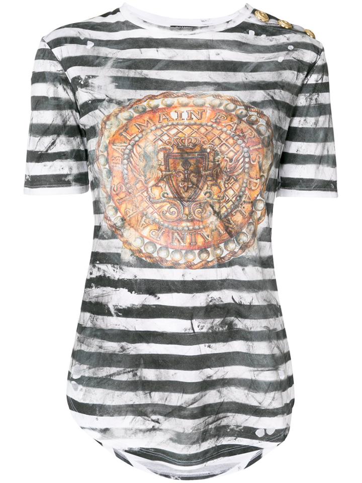 Balmain Button Detail Printed T-shirt - White