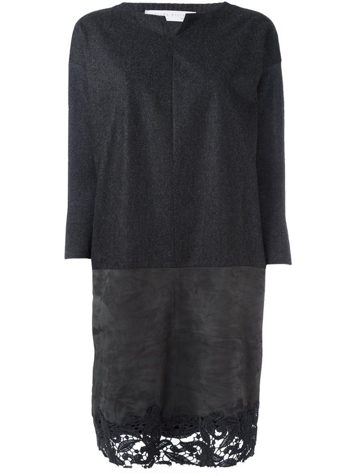 Fabiana Filippi Lace Bottom Dress, Women's, Size: 38, Grey, Silk/suede/cashmere/merino