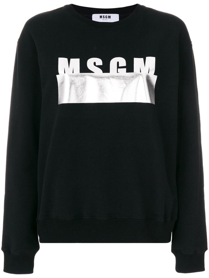 Msgm Oversized Metallic Logo Sweatshirt - Black