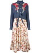 Antonio Marras Floral Patch Longsleeveled Dress, Women's, Size: 40, Blue, Polyester/cotton/spandex/elastane