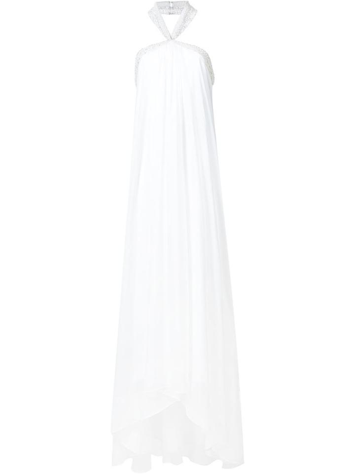 Badgley Mischka Draped Halter Evening Gown, Women's, Size: 0, White, Silk