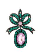 Gucci Crystal Embroidered Bow Earrings - Green