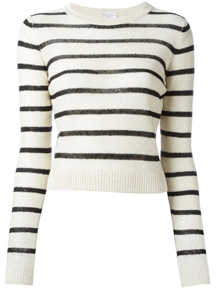 Brunello Cucinelli Striped Sequin Embellished Jumper
