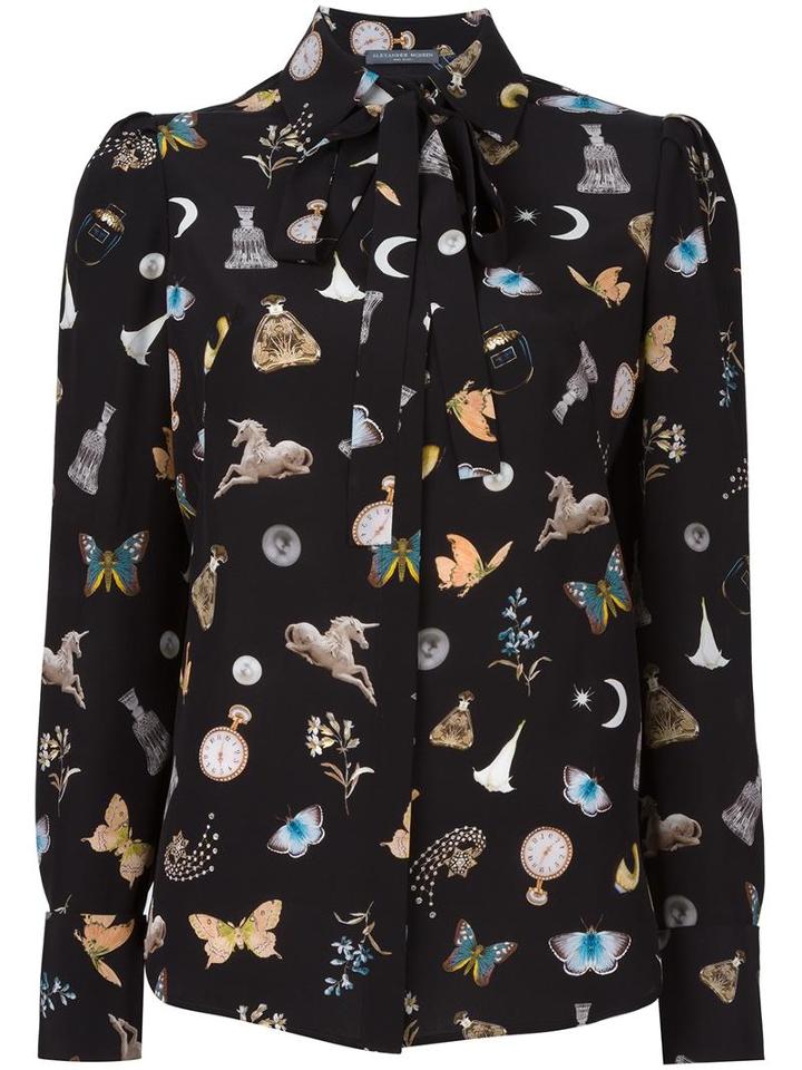 Alexander Mcqueen 'obsession' Print Blouse, Women's, Size: 38, Black, Silk
