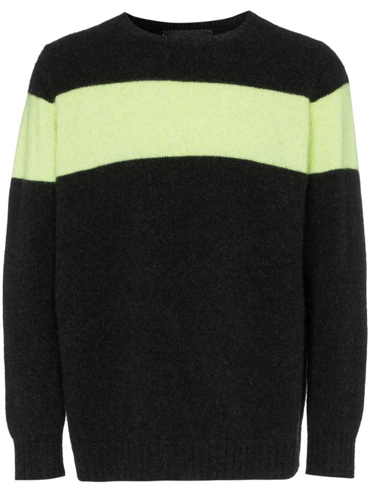 The Elder Statesman Cashmere Stripe Crew Neck Sweater - Black