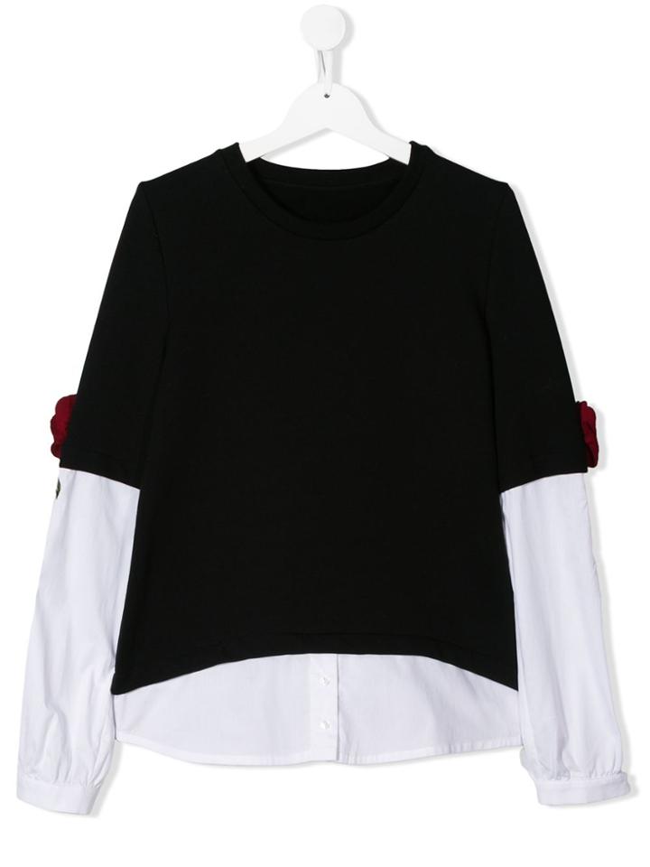 Lapin House Rose Embroidery Layered Sweatshirt - Black