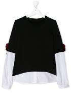 Lapin House Rose Embroidery Layered Sweatshirt - Black