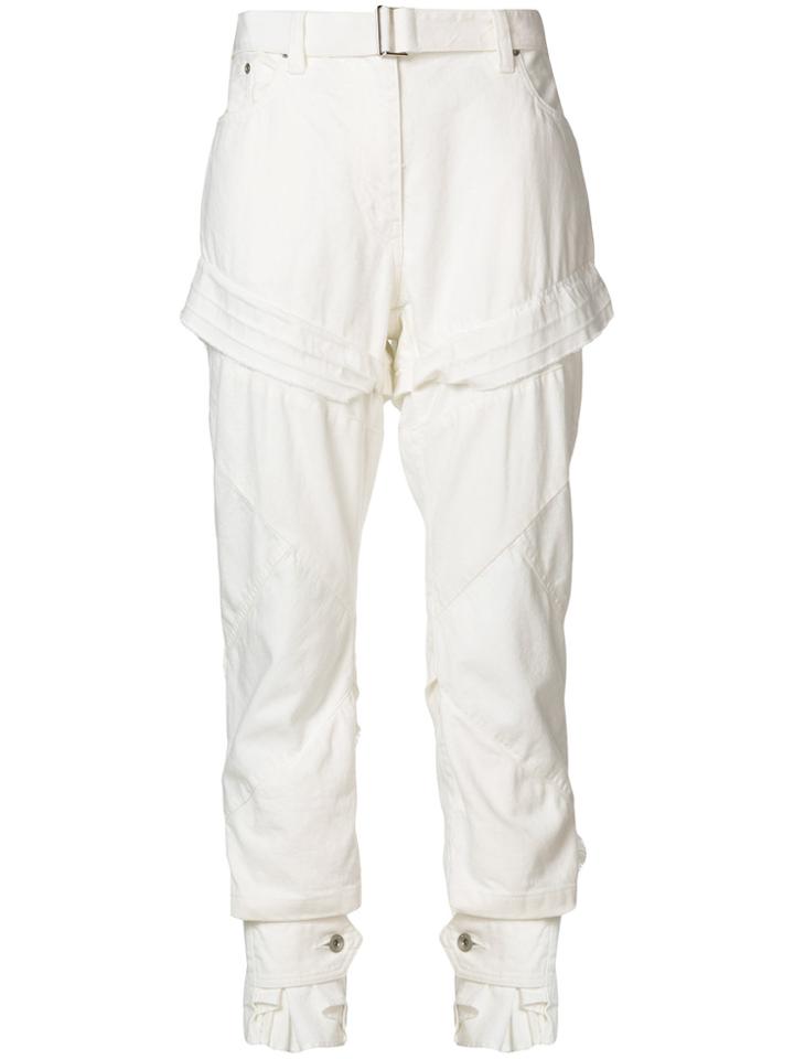 Sacai Distressed Slim-fit Jeans - White