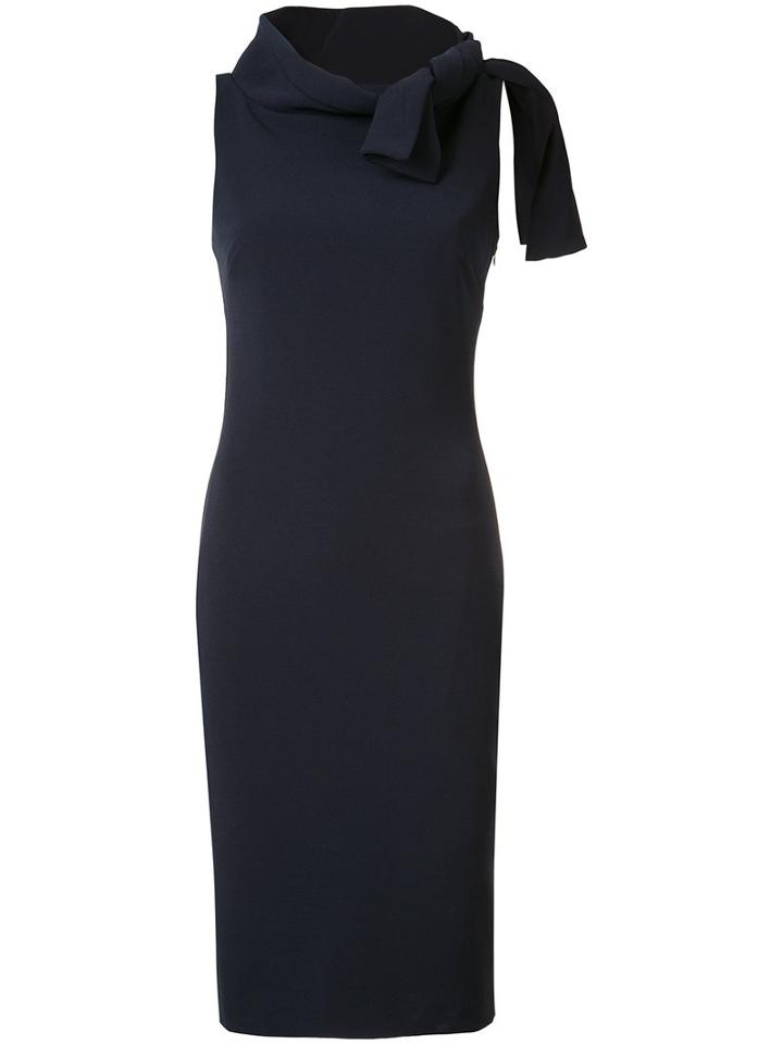 Badgley Mischka Tied Neck Fitted Dress, Women's, Size: 4, Blue, Polyester/spandex/elastane