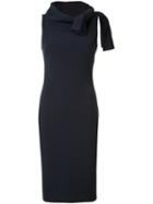 Badgley Mischka Tied Neck Fitted Dress, Women's, Size: 4, Blue, Polyester/spandex/elastane