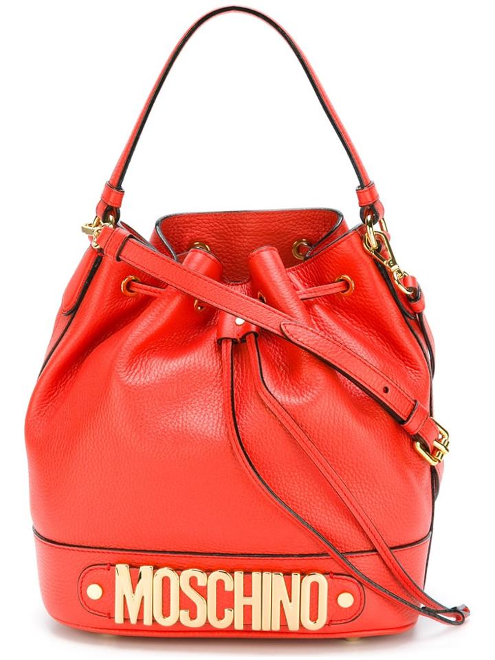 Moschino Logo Plaque Bucket Tote - Red