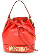 Moschino Logo Plaque Bucket Tote - Red
