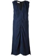 Marni Ruched V-neck Dress, Women's, Size: 44, Blue, Silk/acetate
