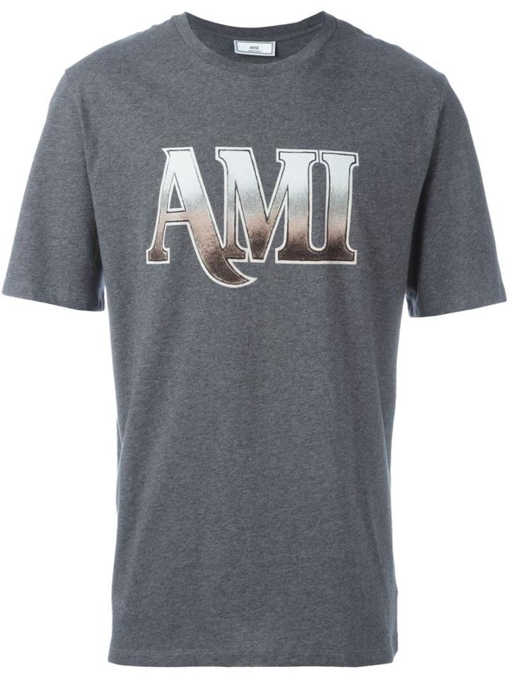 Ami Alexandre Mattiussi Front Logo Print T-shirt, Men's, Size: 48, Grey, Cotton