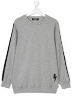 Neil Barrett Kids Teen Lightning Bolt-print Sweatshirt - Grey