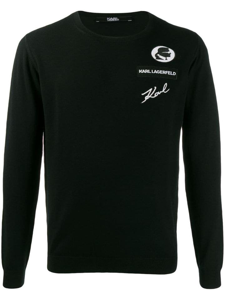 Karl Lagerfeld Logo Embroidered Sweater - Black