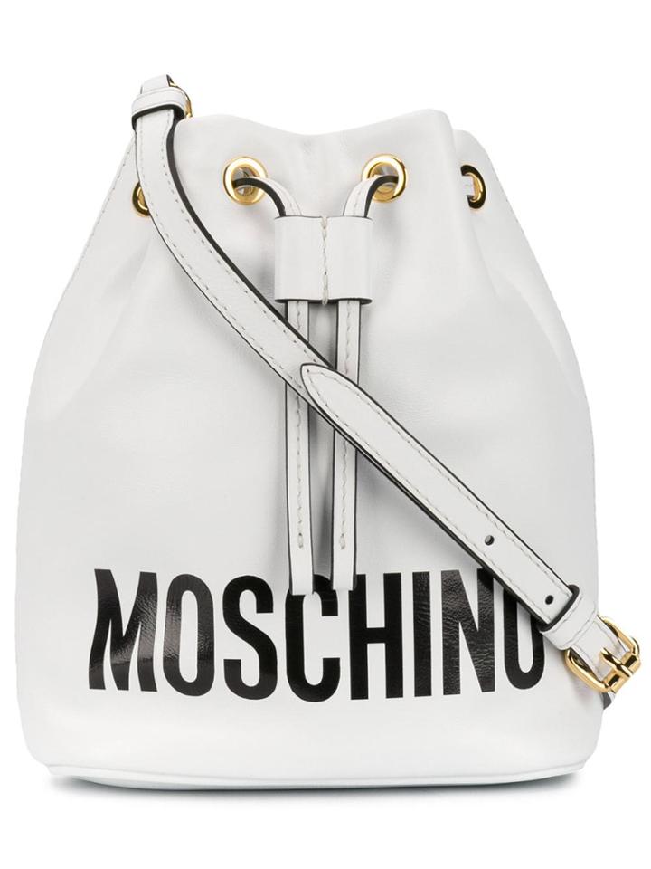Moschino Logo Print Bucket Bag - White
