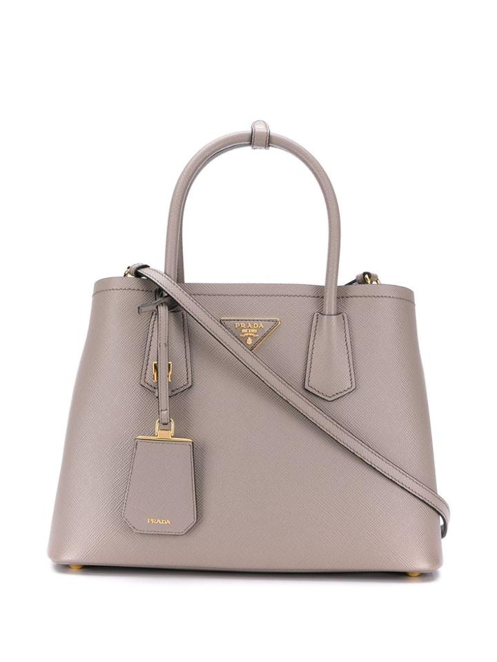 Prada Logo Top Handles Tote - Grey
