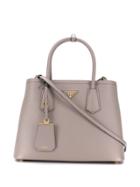Prada Logo Top Handles Tote - Grey
