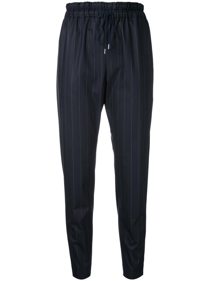 Astraet Pinstripe Cropped Trousers, Size: 2, Blue, Polyester
