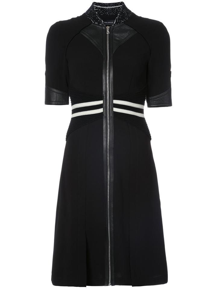 Yigal Azrouel - Zipped Front Flared Dress - Women - Calf Leather/polyester - 10, Black, Calf Leather/polyester
