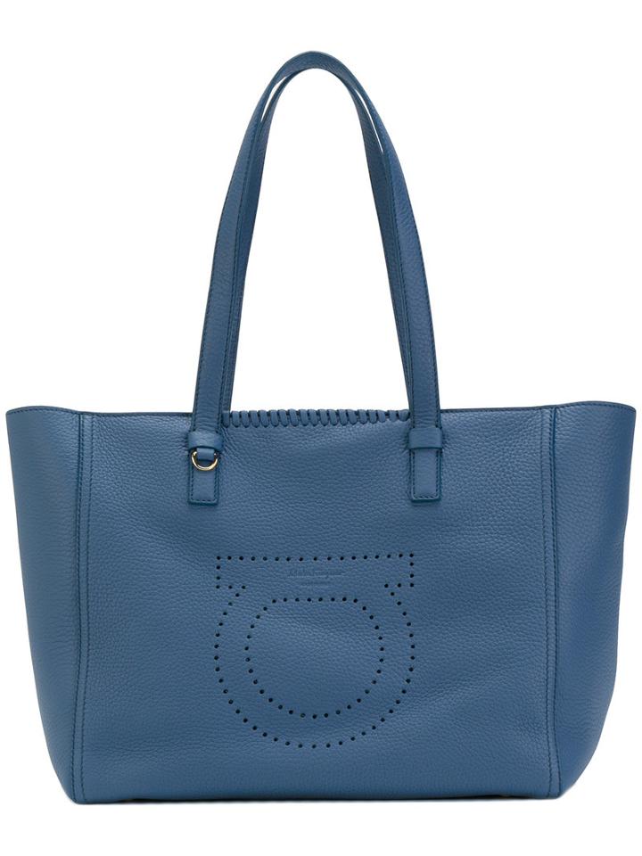 Salvatore Ferragamo - Perforated Gancio Tote Bag - Women - Leather/suede - One Size, Blue, Leather/suede