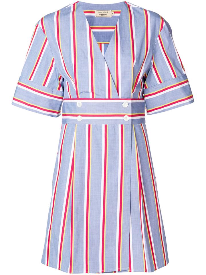 Maison Kitsuné Striped V-neck Dress - Blue