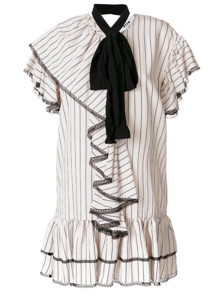 Msgm Asymmetric Ruffle Pinstripe Dress - Nude & Neutrals