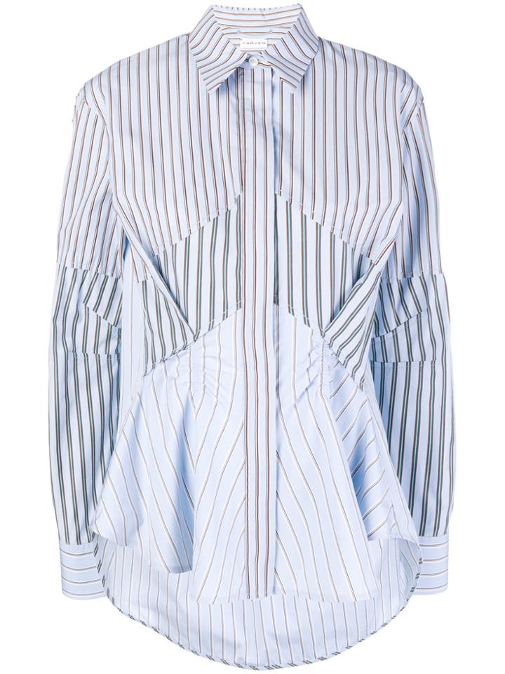Carven Striped Pleated Front Shirt - Blue
