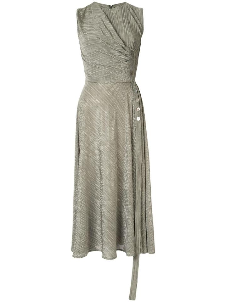 Dalood Side-button Plisse Dress - Green