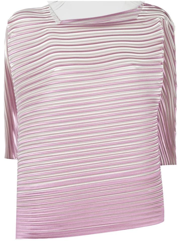 Pleats Please By Issey Miyake Square Neck Pleated Blouse, Women's, Size: 3, Pink/purple, Polyester