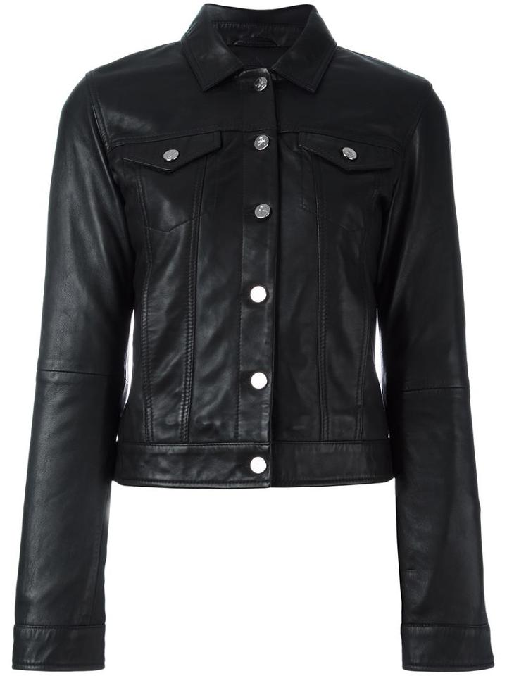 Calvin Klein Jeans Buttoned Leather Jacket, Women's, Size: Xs, Black, Leather/polyester