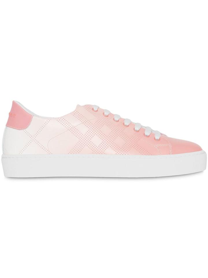 Burberry Perforated Check Dégradé Leather Sneakers - Pink
