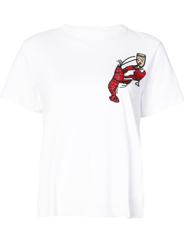 Oscar De La Renta Lobster-appliquéd T-shirt - White