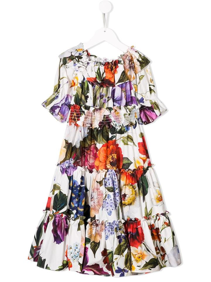 Dolce & Gabbana Kids Floral Ruffle Dress - White